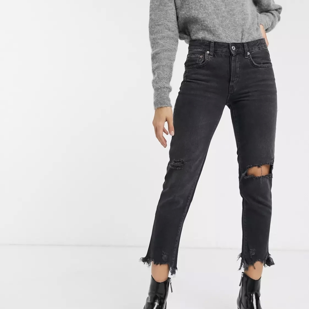 Free People | We The Free Good Times Relaxed Gray Black Size 29 Distressed